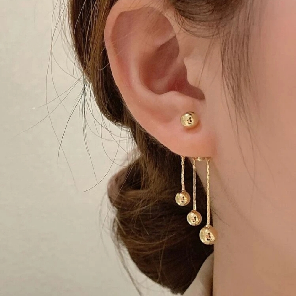 Gold Metal Ball Drop Earrings